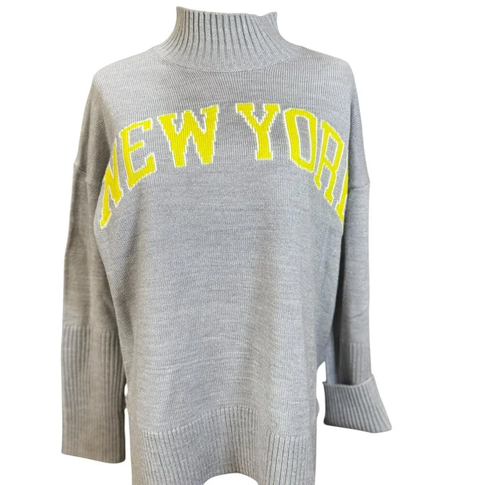 DKNY Jeans “New York” Gray Mock Neck Sweater Women’s Size S NWT | Cozy Pullover - Picture 1 of 8